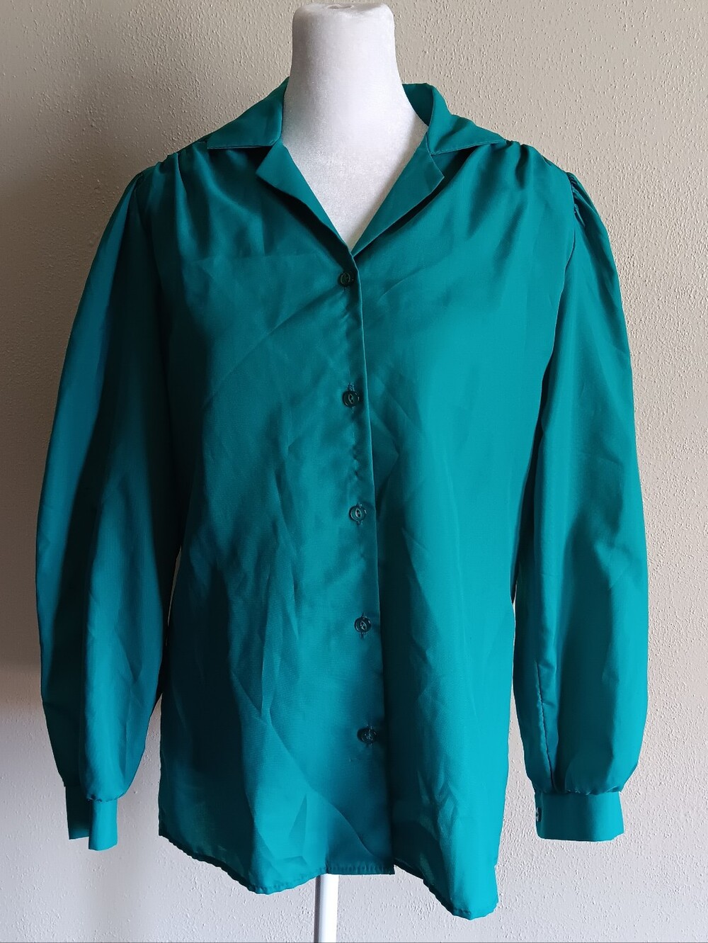 Vintage Academia Teal Button Front Blouse Size Small, Cottagecore Mod Shirt